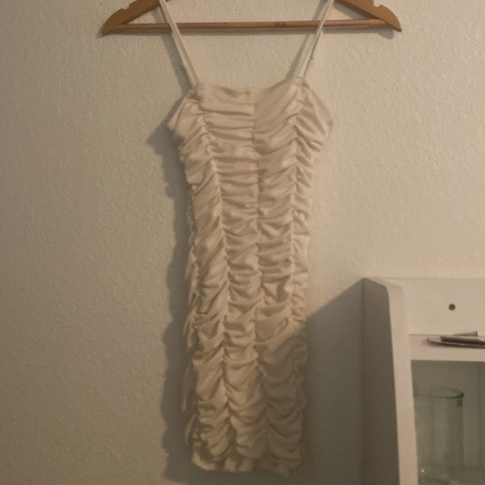 Ruched Cream Mini Dress